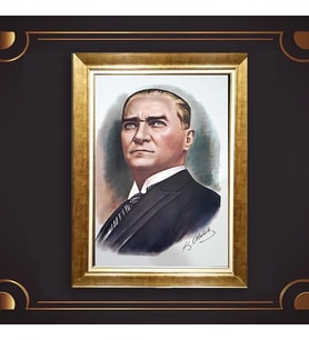 Altın Varaklı Çerçeveli Paspartulu Atatürk Tablo z5144 (Gold)