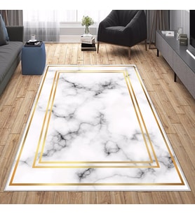 Beyaz Gök Desenli Yıkanabilir Kaymaz Taban Leke Tutmaz Modern Salon Halısı ve Yolluk (Beyaz-Gri)