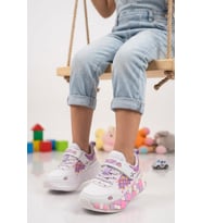 Ruffon Beyaz-Mor-Lila Cırtlı Işıklı Kız Çocuk Spor Ayakkabı 1030 P