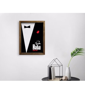 BK Home İsme Özel Godfather Baba Tasarımlı Doğal Masif Ahşap Çerçeveli Tablo 45x65cm-13