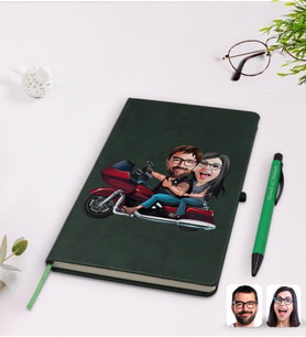 BK Gift Kişiye Özel Sevgililer Karikatürlü Yeşil Termo Deri Defter Kalem Seti Model 103