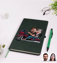 BK Gift Kişiye Özel Sevgililer Karikatürlü Yeşil Termo Deri Defter Kalem Seti Model 103