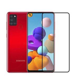 Samsung Galaxy A21S Ekran Koruyucu Full Tam Kaplayan Kavisli Tempered Cam (Siyah)