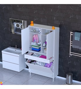 Modilayn YENİ AFRA 95x173x32,5 cm' lik 1 Çekmece, 3 Göz Sepet, 2 Kapak, 6 Raf Dar Alan Banyo Dolabı