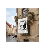 Siyah - Beyaz Mustafa Kemal Atatürk Silüeti ve İmza Poster Bayrak Premium Raşel Kumaş ATA28