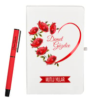 Sevgiliye Hediye Yılbaşı Hediyesi Kişiye Özel Defter ve Roller Kalem Seti