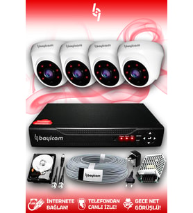 BAYICAM 4 Kameralı Dome 4 İç Kamera Set 500 GB HDD Full HD Gece Görüşlü Güvenlik Kamerası Sistemi (Beyaz)