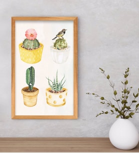 BK Gift  Kaktüsler Tasarımlı Dekoratif Retro Ahşap Çerçeveli Tablo-2