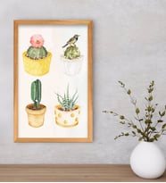BK Gift  Kaktüsler Tasarımlı Dekoratif Retro Ahşap Çerçeveli Tablo-2