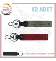Bikerlar İçin İsim Plaka ve 0 Rh (+) Kan Grubu Yazılı Hediye x2 Anahtarlık Set, Kül Gri-Kırmızı-Laci (Çok Renkli)