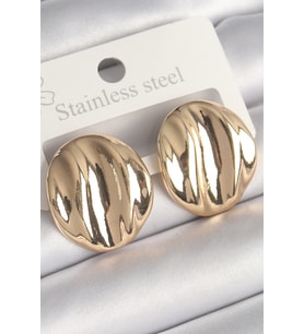 Pirinç Gold Renk İşlemeli Daire Plaka Model Kadın Küpe 5886 - GLST7047-4769