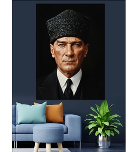 Kalpaklı Mustafa Kemal Atatürk Dekoratif Kanvas - Mdf Ahşap Tablo