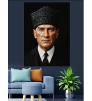 Kalpaklı Mustafa Kemal Atatürk Dekoratif Kanvas - Mdf Ahşap Tablo
