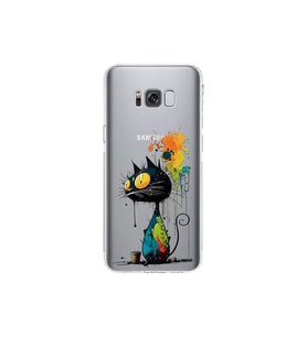 Samsung Galaxy S8 Plus ile Uyumlu Splash Kedi Tasarımlı Şeffaf Silikon Kılıf
