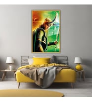 Metal Çerçeveli Temperli Cam Tablo Film Karakteri Loki (Gold)