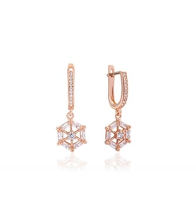 Taşlı Denizci Charm Sallantılı Gümüş Küpe Rose