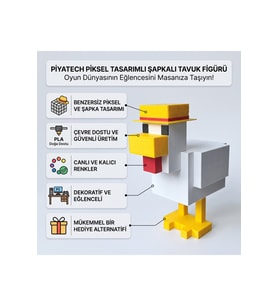 3D Baskı Piksel Tasarımlı Şapkalı Tavuk Figürü Dekoratif Oyuncu Masası Aksesuarı Ve Hediyelik Minecraft Tavuk