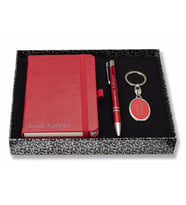 Kişiye ve İsme Özel Kırmızı Defter, Kalem ve Anahtarlık Seti