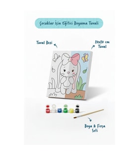 Fiyonklu Tavşan Boyama Tuvali – Şövalesiz Boya Seti 20x20