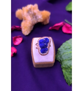 Svarovski ve Lapis Lazuli Taşlı Ayarlanabilir 925 Ayar Gümüş Yüzük