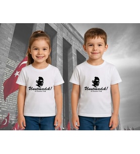 Unisex Ay Yıldızlı T-Shirt 19 Mayıs 29 Ekim 23 Nisan 10 Kasım Atatürk Çocuk Tişört (Beyaz)