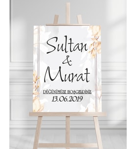 Söz Nişan Düğün İçin 50x70 Karşılama Panosu - Altın Desenli