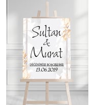 Söz Nişan Düğün İçin 50x70 Karşılama Panosu - Altın Desenli