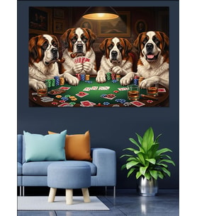 Masada Kart Oynayan Köpekler Dekoratif Kanvas - Mdf Ahşap Tablo