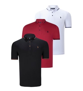 ÜÇLÜ SET T8586 DEWBERRY ERKEK T-SHIRT-SİYAH-BEYAZ-BORDO