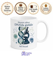 Biyologlara Özel DNA Sarmalı ve Mikroskop Temalı Kupa Bardak Hediye