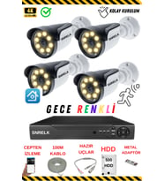 SNRELK - HAMA 4'lü 500GB 5Mp Lens Gece Renkli Su Geçirmez Güvenlik kamerası Set