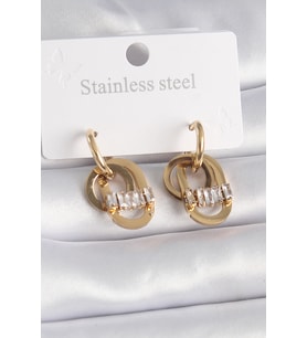 316L Çelik Gold Renk Zirkon Taşlı Halka Model Kadın Küpe - TJ-BKP9571