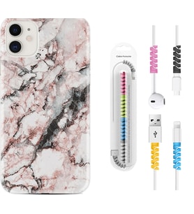 Apple iPhone 11 12 13 Mini Kılıf Kablo Koruma Spiral Silikon Colorfull Marble 2 1389