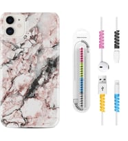 Apple iPhone 11 12 13 Mini Kılıf Kablo Koruma Spiral Silikon Colorfull Marble 2 1389
