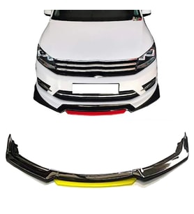 Vw Caddy Sarı Renkli Şeritli Dilli Ön Lip 4 Prç Parlak Siyah ABS 2010-2015
