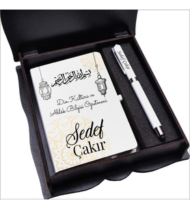 Din Kültürü Öğretmeni Ahşap Kutuda Defter Kalem Seti
