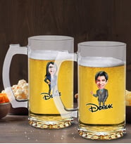 BK Gift Kişiye Özel Erkek ve Kadın Karikatürlü 2’li Cam Bira Bardağı 50cl-4 (Beyaz)