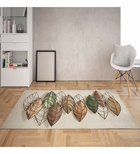 Kuş Tüyü Desen Dijital Baskı Yıkanabilir Kaymaz Taban Modern Salon Halısısı ve Yolluk (Bej)