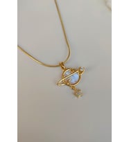 KADIN GOLD İNCİ GEZEGEN YILDIZ KARARMAZ ÇELİK HEDİYELİK KOLYE
