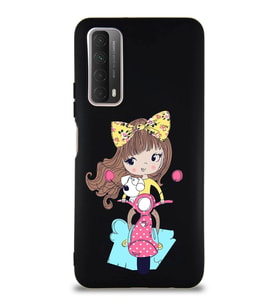 Huawei P Smart 2021 Soft Premier Kapak Vespagirl Tasarımlı Silikon Kılıf - Siyah (Şeffaf)