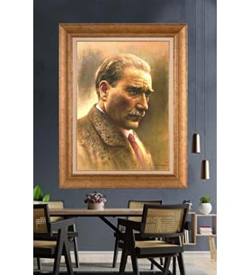 Altın Varaklı Çerçeveli Paspartulu Atatürk Tablo DC1475 (Gold)