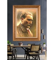 Altın Varaklı Çerçeveli Paspartulu Atatürk Tablo DC1475 (Gold)