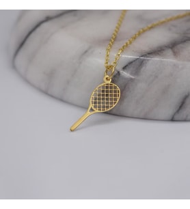 Kişiye Özel 925 Ayar Gümüş Minimalist Tenis Raketi Kolye (Gold)