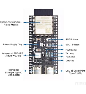 ESP32-S3-DevKitC-1 N16R8 Geliştirme Kartı - 16MB Flash 8MB PSRAM WiFi & Bluetooth 5.0
