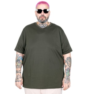 Mode XL Büyük Beden Tshirt V Yaka 20032 Haki