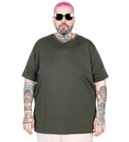Mode XL Büyük Beden Tshirt V Yaka 20032 Haki