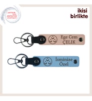 Vefayı Simgesel Hale Getiren Hediye – Üç Ayyıldızlı Kişisel Deri Anahtarlık x2, Yavru Ağzı-Gök Mavi