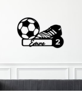Futbol Topu - Krampon Temalı Kişiye Özel İsimli Tablo (Siyah)