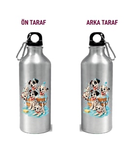 Metal Gumus Kancalı Baskılı Su Matarası 600ml. (RoseGold)