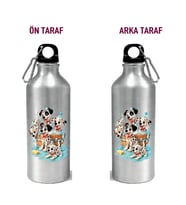 Metal Gumus Kancalı Baskılı Su Matarası 600ml. (RoseGold)